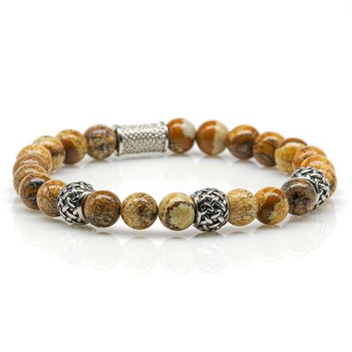 Jaspis Armband Bracelet Perlenarmband Beads silber beige 8mm Edelstahl Spacer