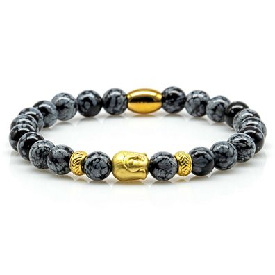 Obsidian Armband Bracelet Perlenarmband Snowflake Buddha 24k vergoldet Edelstahl