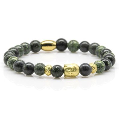 Serpentin Armband Bracelet Perlenarmband Green Buddha 24k vergoldet Edelstahl