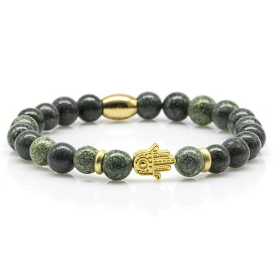 Serpentin Armband Bracelet Perlenarmband Green Fatima 24k vergoldet Edelstahl