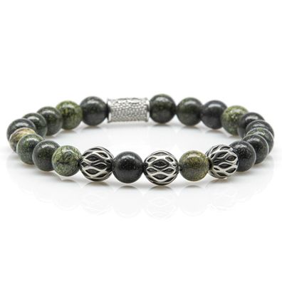 Serpentin Armband Bracelet Perlenarmband Green Beads Kugel Edelstahl 8mm Perlen