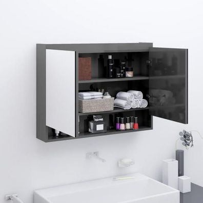 Spiegelschrank fürs Bad 80x15x60 cm MDF Glänzend Grau