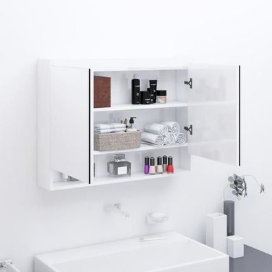 Spiegelschrank fürs Bad 80x15x60 cm MDF Glänzend Weiß