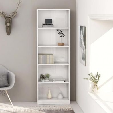 Bücherregal 5 Fächer Hochglanz-Weiß 60x24x175 cm Holzwerkstoff