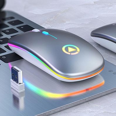 Aufladbare, kabellose, geräuschlose Maus mit LED-Hintergrundbeleuchtung für PC,