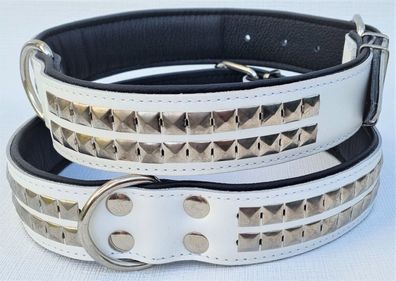 Halsband - Hundehalsband, Halsumfang 48-59cm, LEDER, Neu, Weiss (13-3-579)