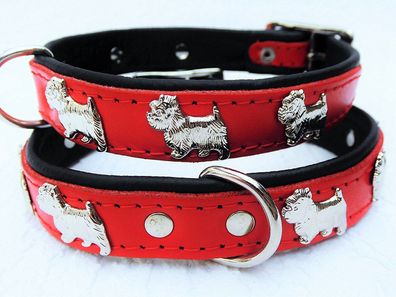 WESTIE Hundehalsband, LEDER, Halsumfang 36-40cm, ROT, NEU(PL.3-12-348)