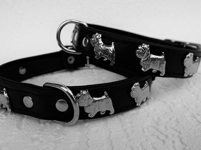 WESTIE Hundehalsband, LEDER, Halsumfang 30-36cm, Schwarz, NEU -10