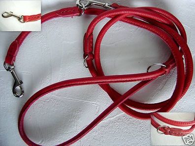 Luxus Hundeleine, RundeLeine, 220cm/8mm, Echt LEDER, Rot