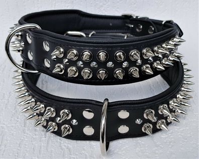 Halsband - Hundehalsband, Halsumfang 62-73cm, LEDER + Stacheln Schwarz