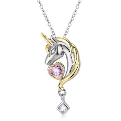 Damen Anhänger Silber 925 Halskette Einhorn & Herz Weihnachtsgeschenk für Frauen