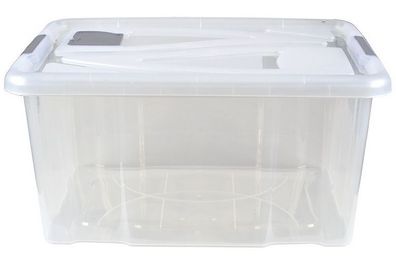 Box mit Deckel 60 Liter 62 x 29 x 45 cm Box/ Deckel Transparent Griffe silber PP