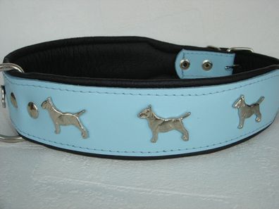 Bullterrier Hundehalsband - Halsband, Halsumfang 44-52 cm, LEDER, Blau