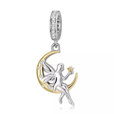 Charm Anhänger kompatibel Pandora Silber 925 Elf & Moon Weihnachtsgeschenk für Frauen