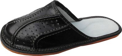 Hausschuhe Latschen Pantolette Gr.40 Echt LEDER, Schwarz (292) -1