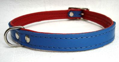 LEDER Halsband - Hundehalsband, Halsumfang 29-35cm /15mm NEU Dunkel Blau + Rot
