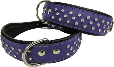 Halsband - Halsumfang 33-41cm/40mm, LEDER + Kristallen, * Violett* Neu