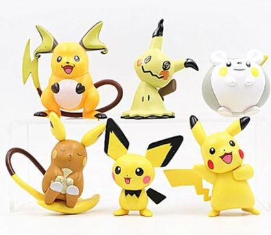 Pokemon Figuren 6 Stück Anime Raichu Mimigma Pikachu Pichu 8cm