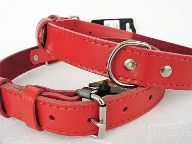 Halsband - Hundehalsband, Halsumfang 44-53cm/22 mm, Echt LEDER + Rot, NEU