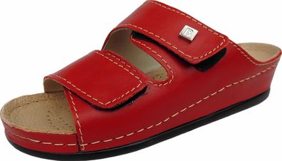 Komfort Schuhe - Sandalen Clogs Gr.36 Glattleder Rot mit Klettenverschluss