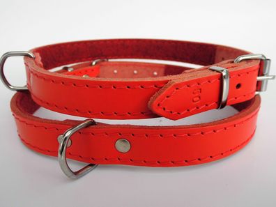 Halsband - Hundehalsband, Halsumfang 40-48cm/20mm, Echt LEDER + Rot, NEU
