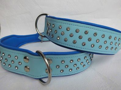 Halsband - Hundehalsband, Haslumfang 43-51cm, LEDER + Kristallen + Neu