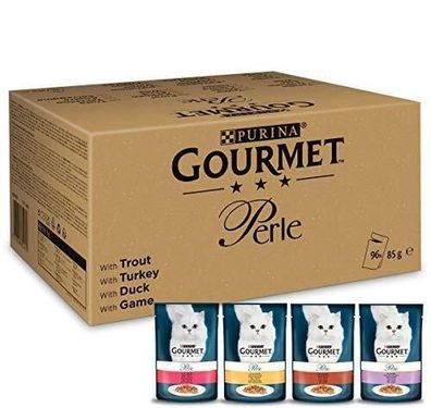 PURINA Gourmet Perle 96 Portionsbeutel Katzenfutter Nass Sorten-Mix 12 x 8 à 85g