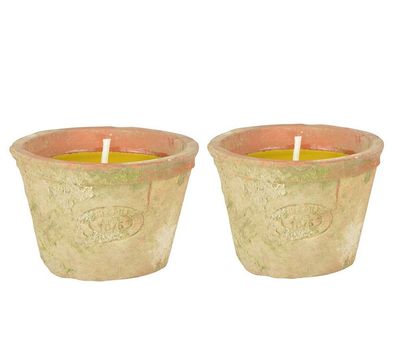 Zwei Zitronella Kerzen im Terrakotta Topf 2 Duft Partylichter, Mückenschreck