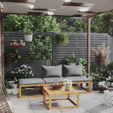 4-tlg. Garten-Lounge-Set mit Auflagen Massivholz Akazie