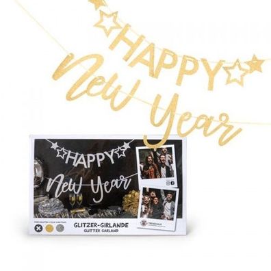 Trendhaus PARTY Glitzer Girlande Happy New Year 3fach sortiert
