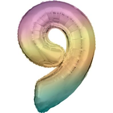 Amscan Folienballon - Zahl 9 Rainbow Pastell