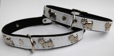 WESTIE Hundehalsband, LEDER, Halsumfang 28-33cm, Weiss, NEU
