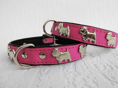 WESTIE Hundehalsband, LEDER, Halsumfang 28-32cm/20mm, PINK, NEU(1-3-3-17)