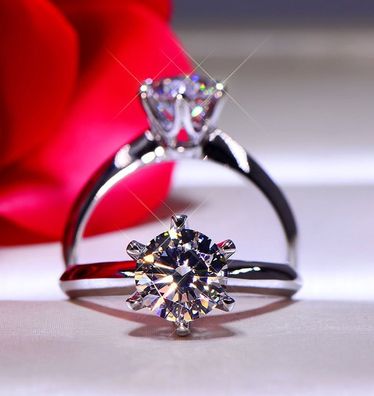 Weißgold Ring Original, Zirkonia Diamant, Ehering Silber Schmuck Frauen