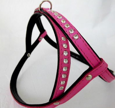 Hundegeschirr - Geschirr, Strass, Brustkorb 33-40cm Leder + Pink, (2.10.4.43)