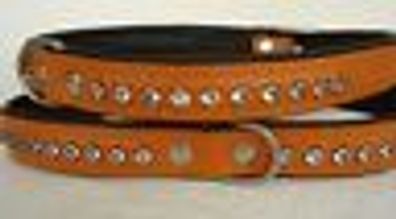 Halsband - Hundehalsband, Halsumfang 24,5-31cm, Leder + Strass + Orange (13-3-1-92)