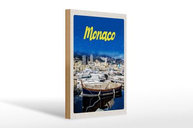 Holzschild Reise 20x30 cm Monaco Frankreich Yacht Strand Meer Schild wooden sign