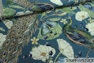 Stoff Baumwolle Polyester Gobelin blau Pfau bunt Decke Kissenbezug Schmetterling