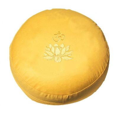 Meditationskissen OM LOTUS gelb Dinkelspelz &Oslash; 35 cm Yogakissen Sitzkissen