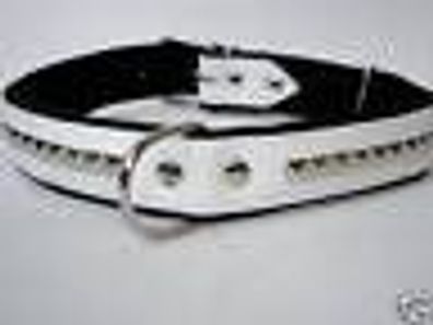 Halsband , Hundehalsband, Halsumfang 48-59cm, Echt LEDER + Weiss