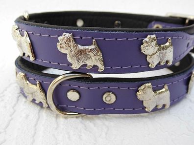 WESTIE Hundehalsband - Halsband, Halsumfang 30-36cm/20mm, LEDER + Violett