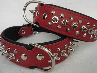 Hunde Halsband - Halsumfang 45-52cm/45mm, LEDER + Stacheln (PL.5.02 * 11.26)