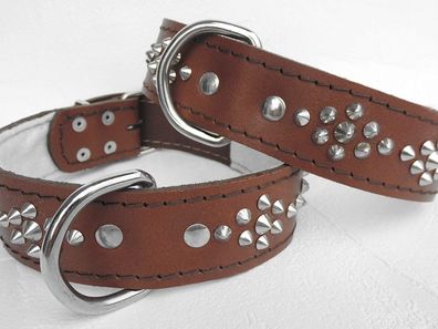 LEDER Halsband - Hundehalsband, NIETEN Braun, Halsumfang 52-66cm, NEU (5-5-6-56)16