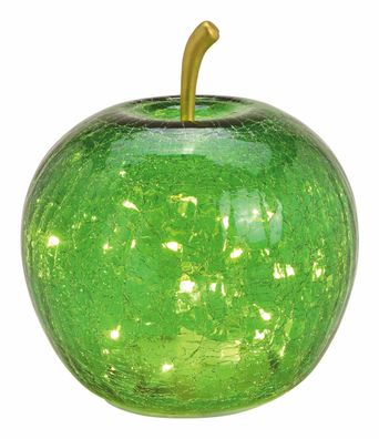 LED Bruch Glas Apfel 16 cm - grün - Deko Frucht Tisch Leuchte Batterie Timer