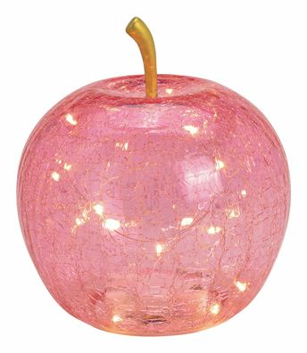 LED Bruch Glas Apfel 16 cm - rosa - Deko Frucht Tisch Leuchte Batterie Timer