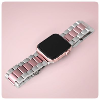 Precorn Ersatzarmband silber/ rosegold Kompatibel mit Apple Watch 8/7/6/5/4/3/2/1