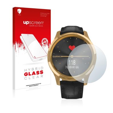 upscreen Hybrid Glass Clear Premium Panzerglasfolie für Garmin vivomove Luxe (42 mm)