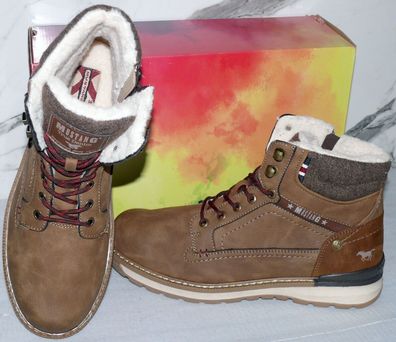 Mustang ZIP Warme Herbst Winter Leder Schuhe Boots Stiefel Futter 42 Braun D12