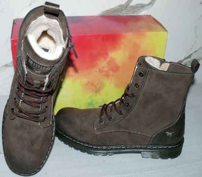 Mustang Denim Warme ZIP Herbst Winter Schuhe Boots Stiefel Futter 42 Braun D56