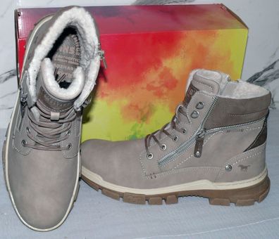 Mustang Denim Warme ZIP Herbst Winter Schuhe Boots Stiefel Futter 42 Grau D43
